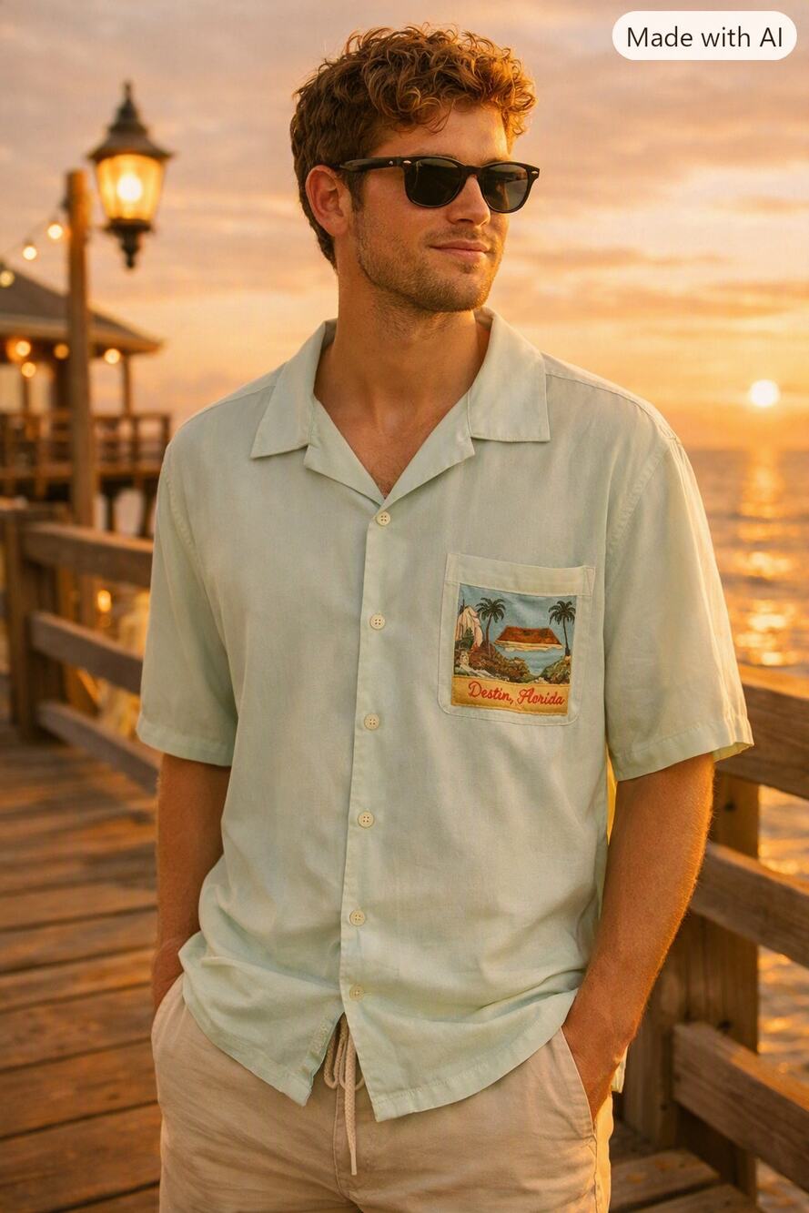 NWT Maxwell & Co 100% Silk Button Up Shirt XXL Spanish Beach Hotel Scene